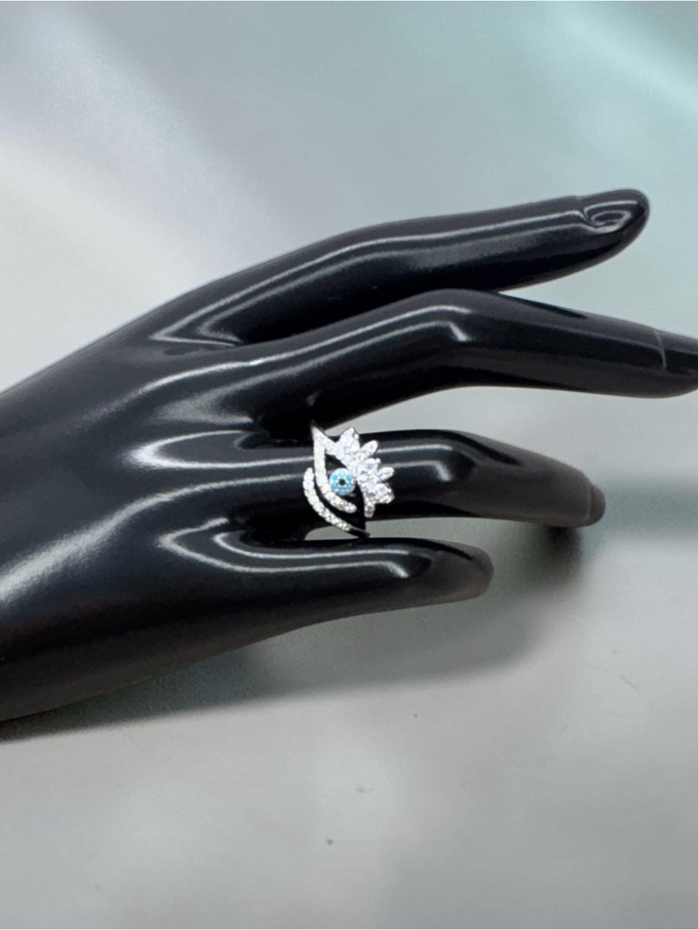 Evil Eye Adjustable Ring Stainless Steel Silver Tone CZ New